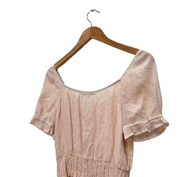 Crescent & Willough Peasant Top Light Peach Scoop Neck Short Sleeve Size L - Picture 4 of 11